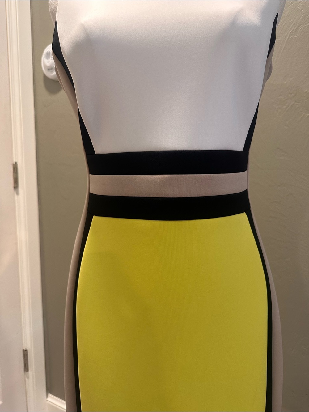 Calvin Klein Yellow, White & Beige Colorblock Pencil Dress - Picture 2 of 6